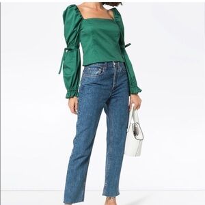 STAUD Jackie Poplin Long Sleeved Top In Emerald Green Size 0